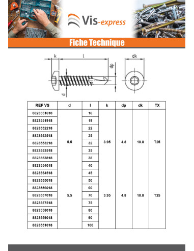 1 x Vis autoperceuse Tête cylindrique TC 4.8X75...
