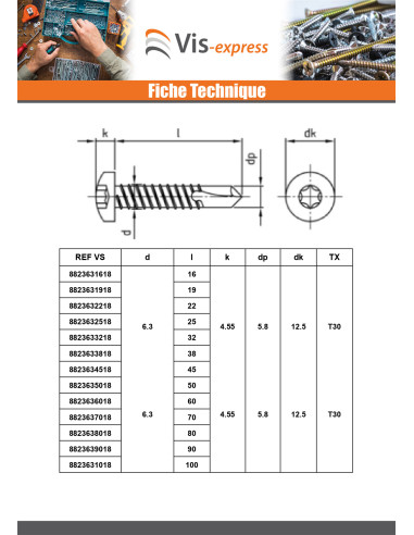 1 x Vis autoperceuse Tête cylindrique TC...