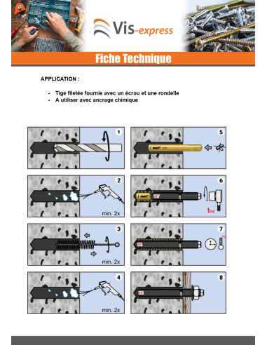 1 x Tige filetée Ancrage CHIMIQUE M16X190 Acier...