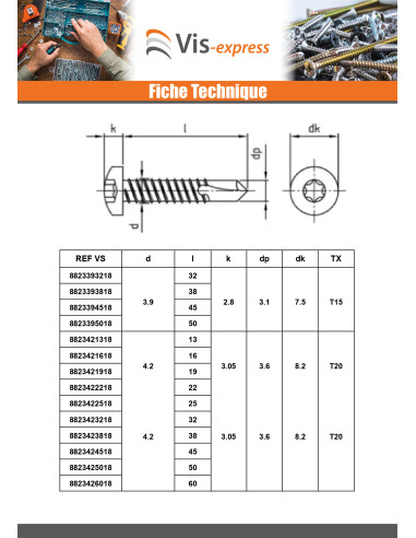 1 x Vis autoperceuse Tête cylindrique TC 5.5X38...