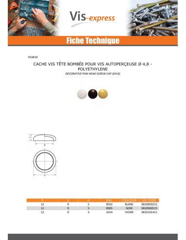 1 x Cache vis Tête cylindrique bombée TCB Vis...