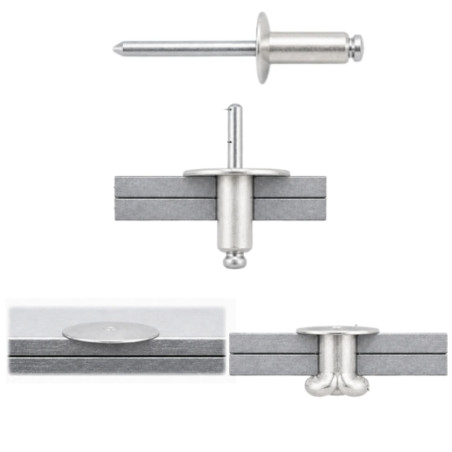 1 x Rivet Aveugle Tout Inox Tête extra large TEL 3.2X6 Epaisseur de serrage 1 à 3
