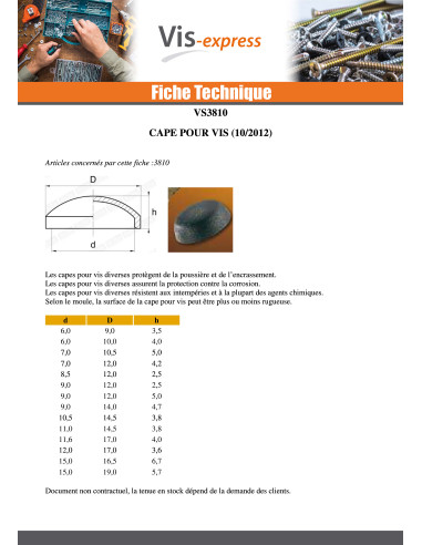 1 x Cache vis Tête cylindrique bombée TCB Vis...