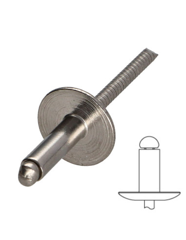 1 x Rivet AL/A4 Tête extra large TEL 4.8X12...