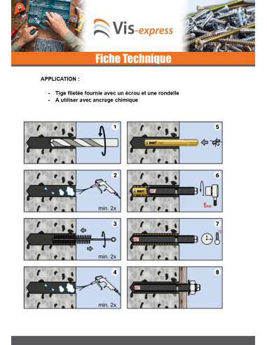 1 x Tige filetée Ancrage CHIMIQUE M20X260 Inox A4