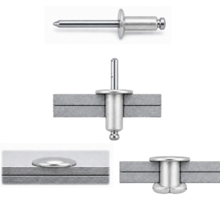 1 x Rivet aveugle Aluminium Tige acier 4.8X35 Epaisseur de serrage 25 à 30 Tête large ALX