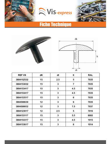 1 x Cache tête de vis Polyéthylène Diamètre de...