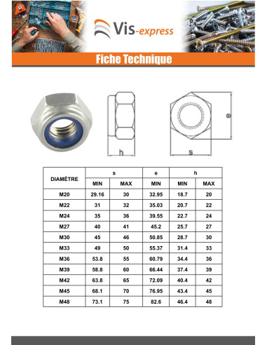 1 x Ecrou frein M10 Acier zingué Rouille