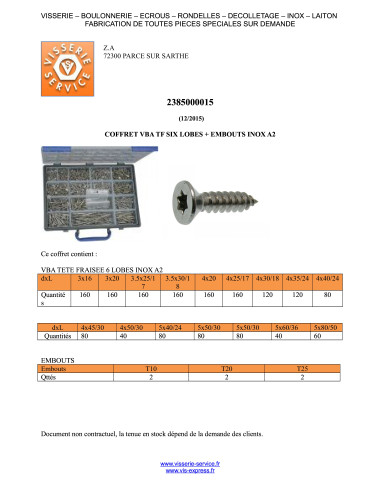 1 x Assortiment de 1666 VBA Vis bois agglo Tête...