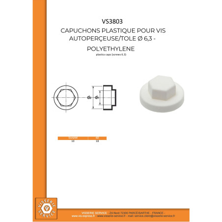 1 x Capuchon Tête hexagonale TH Polyéthylène RAL8014 brun sepia pour vis autoperceuse ou tole de diam 6.3