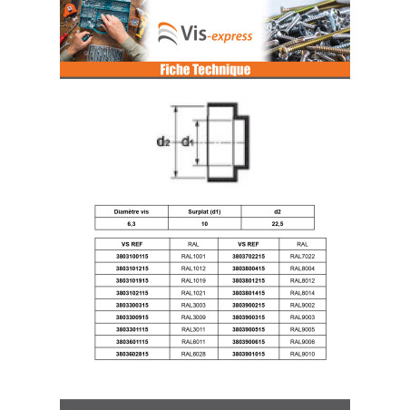 1 x Capuchon Tête hexagonale TH Polyéthylène RAL6028 pour vis autoperceuse ou tole de diam 6.3