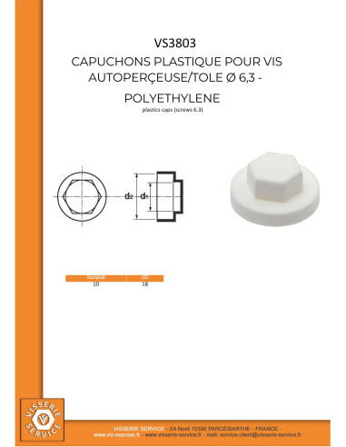 1 x Capuchon Tête hexagonale TH Polyéthylène...