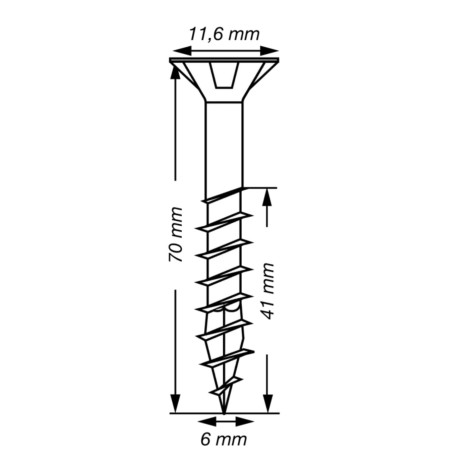 1 x Spax T-STAR PLUS Tête fraisée TORX T30 Inox A2 6X70 Filetée sur 41