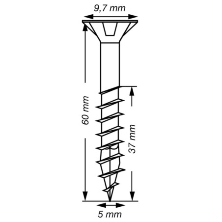 1 x Spax T-STAR PLUS Tête fraisée TORX T20 Inox A2 5X60 Filetée sur 37