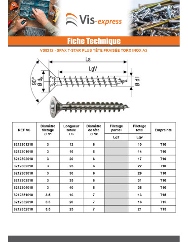 1 x Spax T-STAR PLUS Tête fraisée TORX T20 Inox...