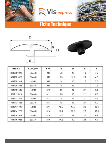 1 x Cache tête de vis CHC BTR M14 Diamètre de...