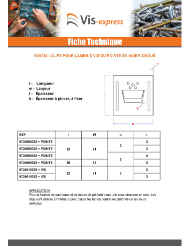 1 x Clips pour lambris n° 3 + Vis Acier zingué