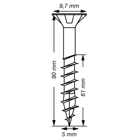 1 x Spax T-STAR PLUS Tête fraisée TORX T20 Inox A2 5X90 Filetée sur 61