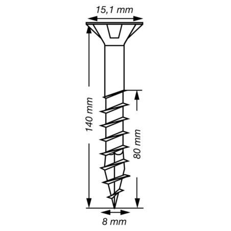 1 x Spax T-STAR PLUS Tête fraisée TORX T40 Inox A2 8X140 Filetée sur 80