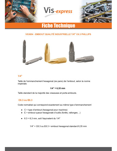 1 x Embout Qualité industrielle 1/4" C6.3...