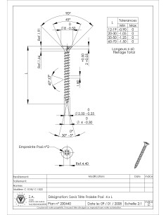 VBA Vis bois agglo Tête fraisée Pozi N°2 4X15 Filetage... 2