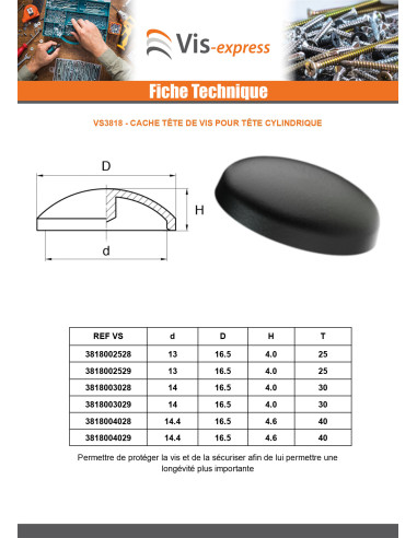 1 x Cache tête de vis TORX T25 Diamètre de...