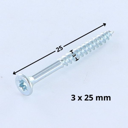 1 x VBA Vis bois agglo Tête fraisée TORX T10 3X25 Acier zingué microvis