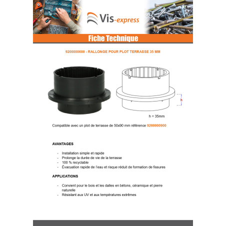 1 x Rallonge pour plot terrasse 35MM