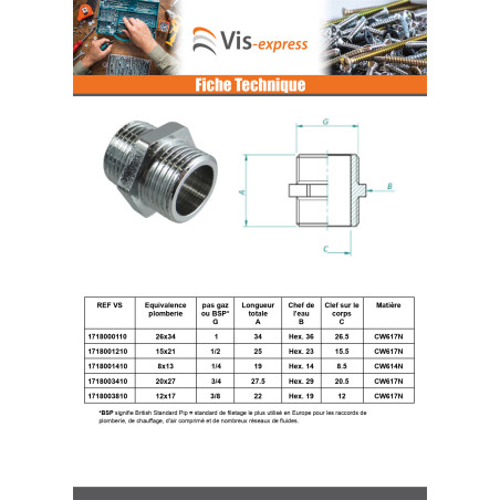 1 x Mamelon FIG 280 Mâle / Mâle 26x34 (1") Laiton