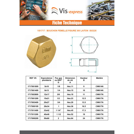 1 x OBOUCFEM300 15x21 (1/2") Laiton
