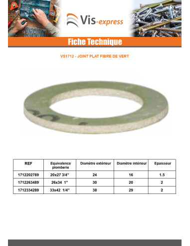 1 x Joint plat fibre de vert 26x34 (1") X2