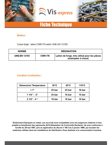 1 x Raccord union plat Femelle/Femelle 50x60...