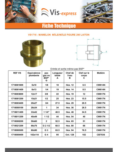 1 x Mamelon FIG 280 Mâle / Mâle 80x90 (3") Laiton