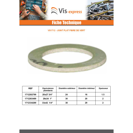 1 x Joint plat fibre de vert 33x42 (1"1/4) X2