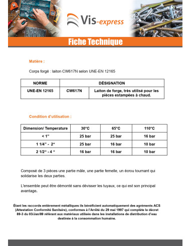 1 x Raccord union droit 20x27 (3/4") Mâle /...