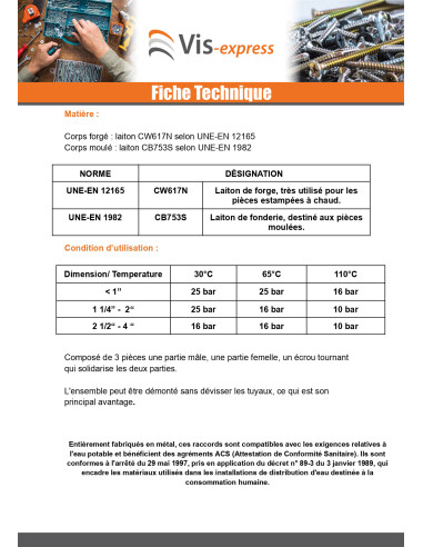 1 x Raccord union droit 20x27 (3/4")...