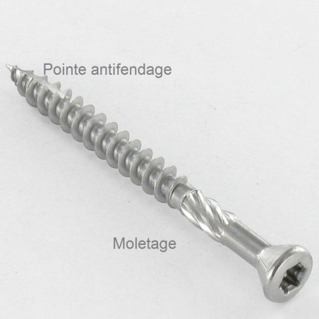 1 x Vis DECK TEKOR Tête fraisée bombée TFB TORX T20 4.5X60 Pointe antifendage type 17 Inox C2
