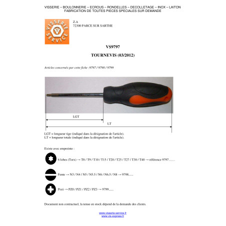 1 x Tournevis fin TORX T9 Longueur total 80 Longueur tige métallique 50