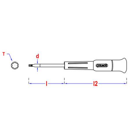 1 x Tournevis fin TORX T8 Longueur total 80 Longueur tige métallique 40