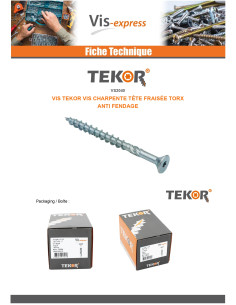 Vis charpente TEKOR Tête fraisée Cranté TORX T20 4X35... 2