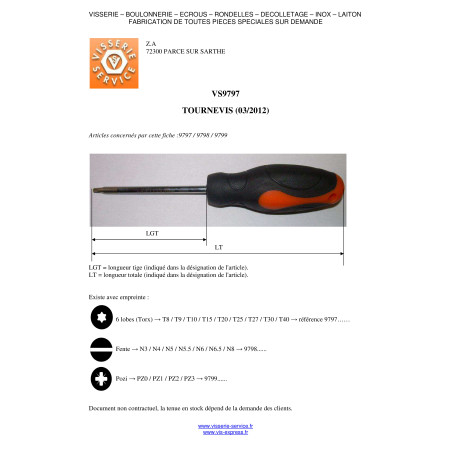 1 x Tournevis TORX T20 Longueur total 210 Longueur tige métallique 100
