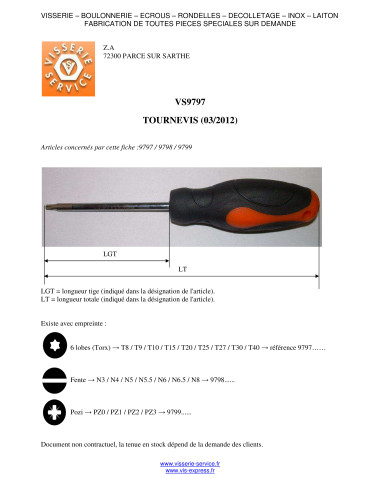 1 x Tournevis fin TORX T8 Longueur total 80...