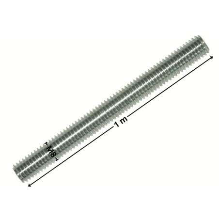 1 x Tige filetée M8 Longueur 1 mètre Pas Gauche Acier zingué