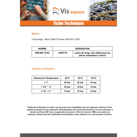 1 x Mamelon réduit Figure 245 pour joint plat Mâle / Mâle renforcé 45x55 (1"3/4) X 50x60 (2") Laiton