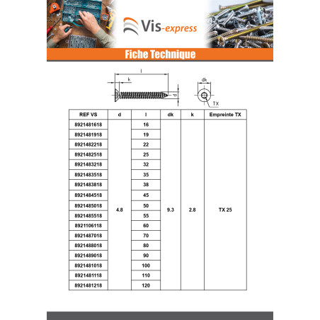 1 x Vis tôle Tête fraisée 2.2X4.5 TORX T6 Inox A4