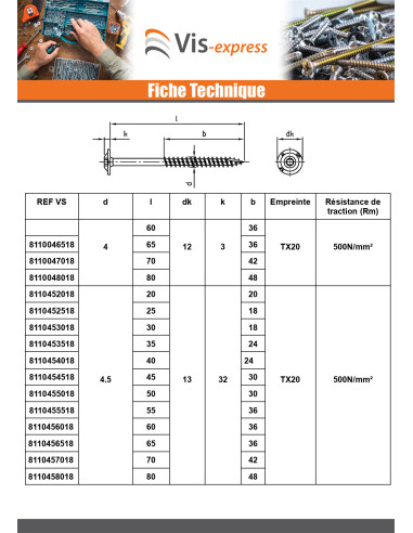 1 x Vis charpente tête disque Inox A2 8X400...