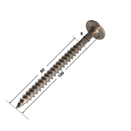 1 x Vis charpente tête disque Inox A2 8X100 Filetée sur 80 TORX T40 Diamètre de tête: 20