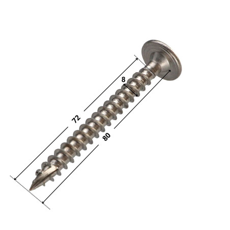 1 x Vis charpente tête disque Inox A2 8X80 Filetée sur 72 TORX T40 Diamètre de tête: 20