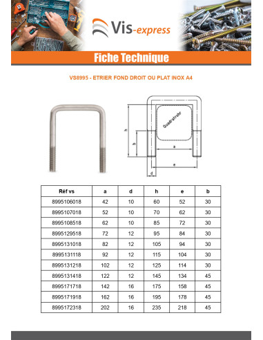 1 x Etrier Fond droit ou plat 195X162X195...