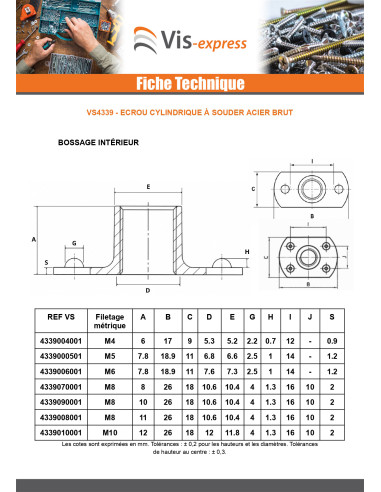 1 x Ecrou cylindrique à souder Bossage...